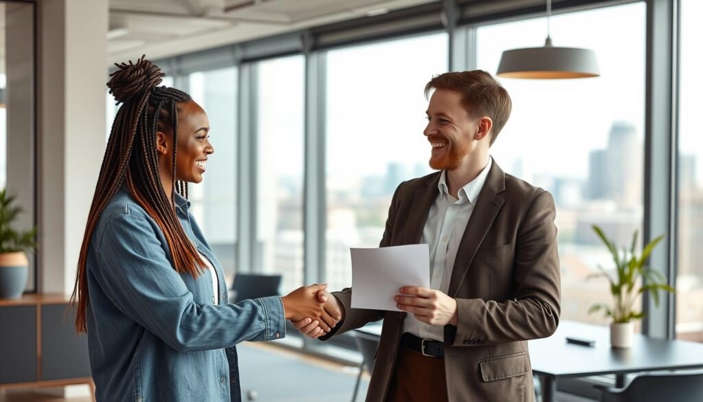 International graduate receiving job offer in Finnish office