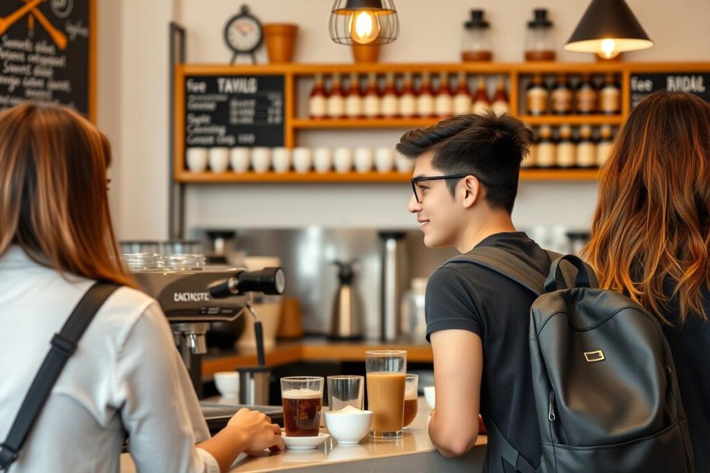 International student working part-time in a Spanish café