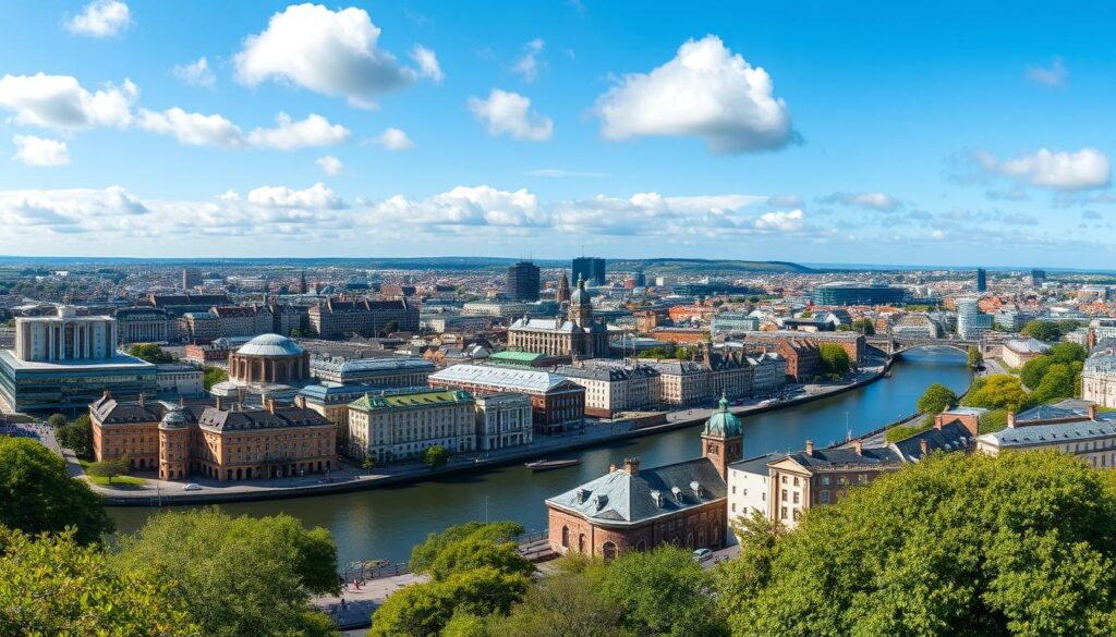 Panoramic view of Dublin city with university buildings - Ireland Study Visa Guide