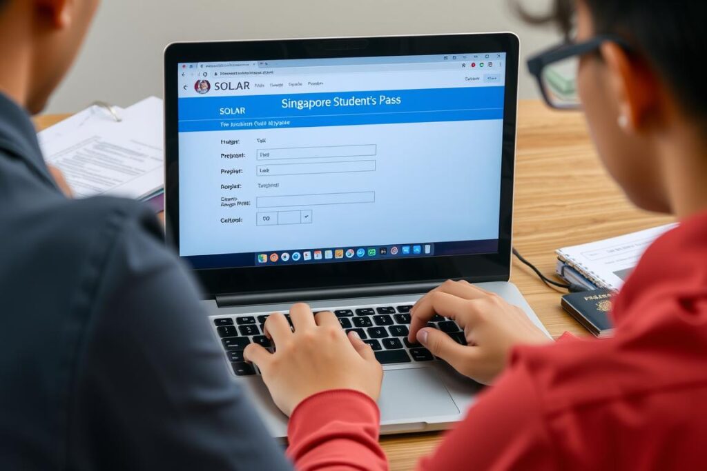 Student completing Singapore visa application on SOLAR system - Singapore Study Visa Guide