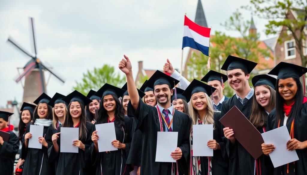 Successful international graduates celebrating in the Netherlands