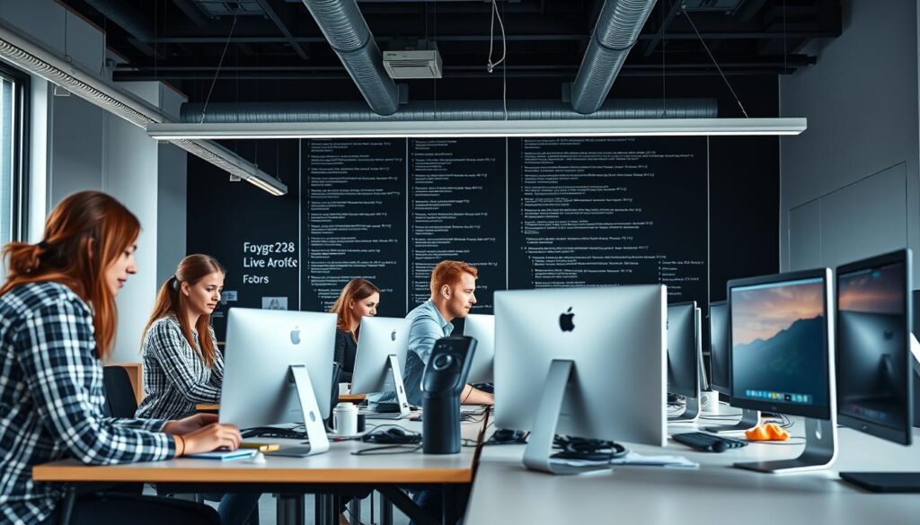 Tech professionals working in a Finnish startup office
