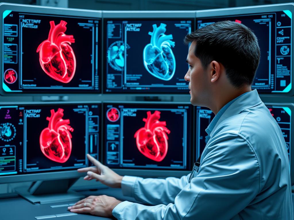 AI-powered cardiac imaging system analyzing heart scans with diagnostic overlays for Heart Disease Treatment 2025 Innovations