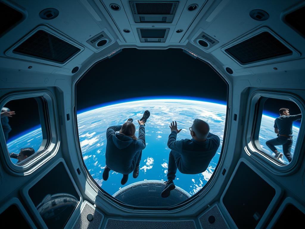 Blue Origin's New Shepard capsule with passengers experiencing commercial space flight Blue Origin's New Shepard capsule with passengers experiencing commercial space flight