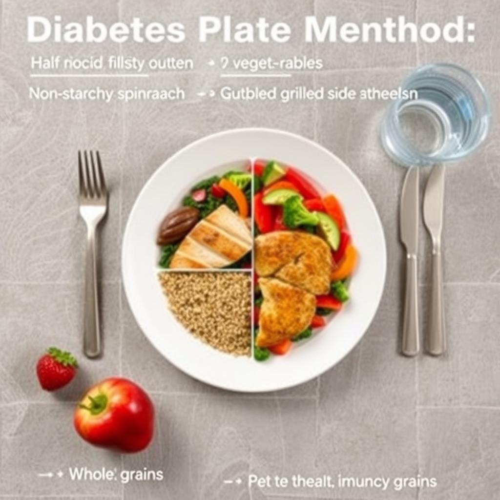 Diabetes plate method showing proper food portions for heart health Diabetes plate method showing proper food portions for heart health