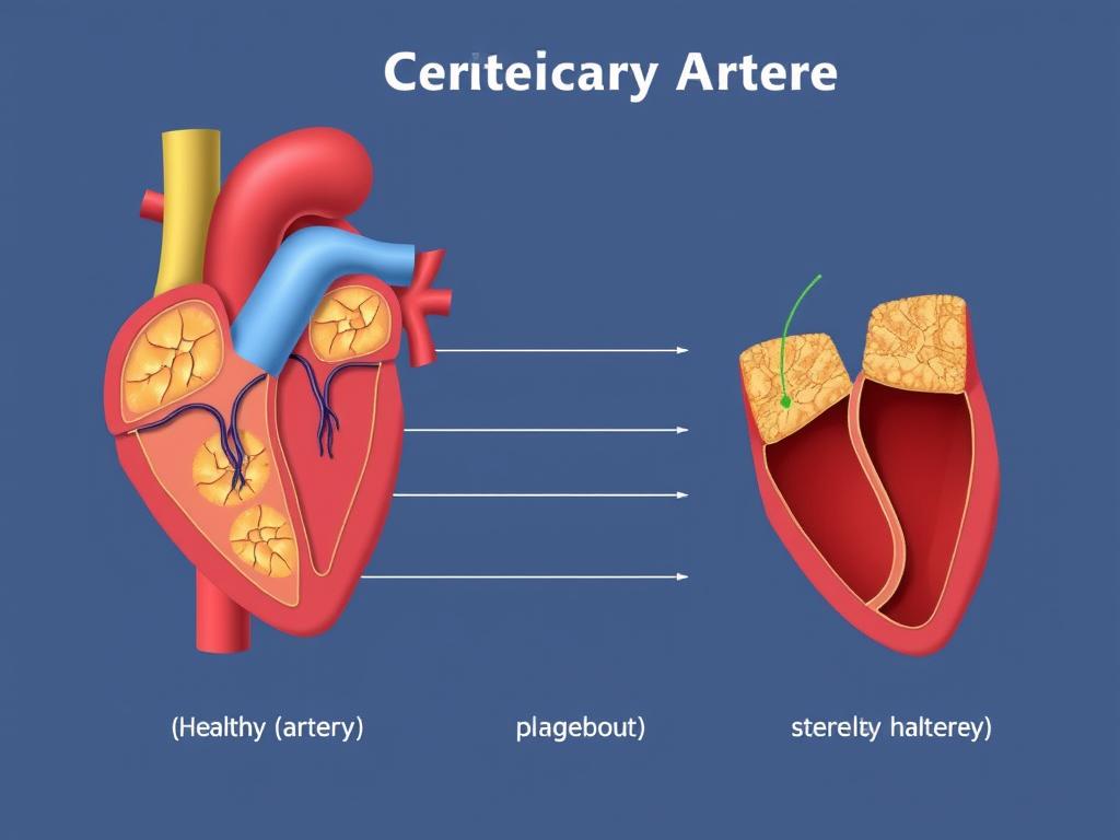 Diagram showing how plaque builds up in coronary arteries causing silent heart disease