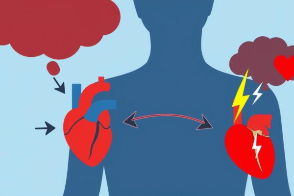 Diagram showing the bidirectional relationship between depression and heart attacks