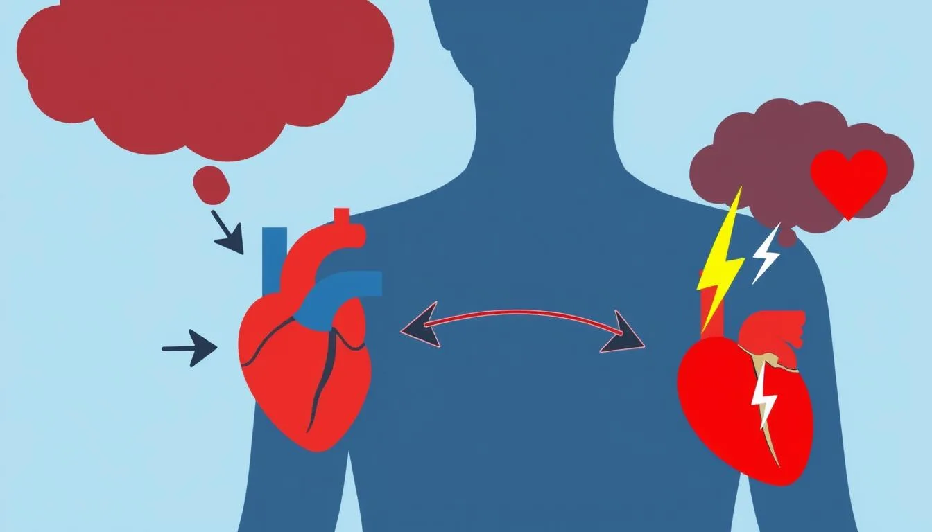 Diagram showing the bidirectional relationship between depression and heart attacks