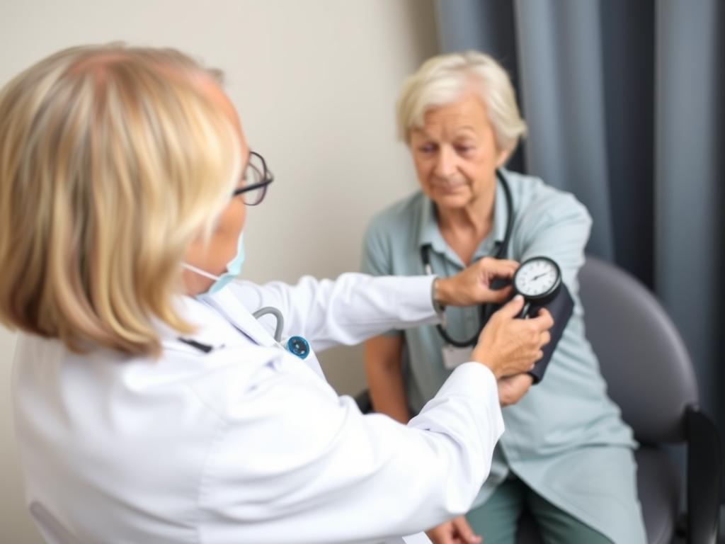 Doctor measuring patient's blood pressure during checkup