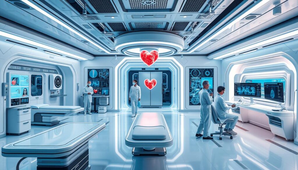 Futuristic cardiac care center showcasing integrated Heart Disease Treatment 2025 Innovations