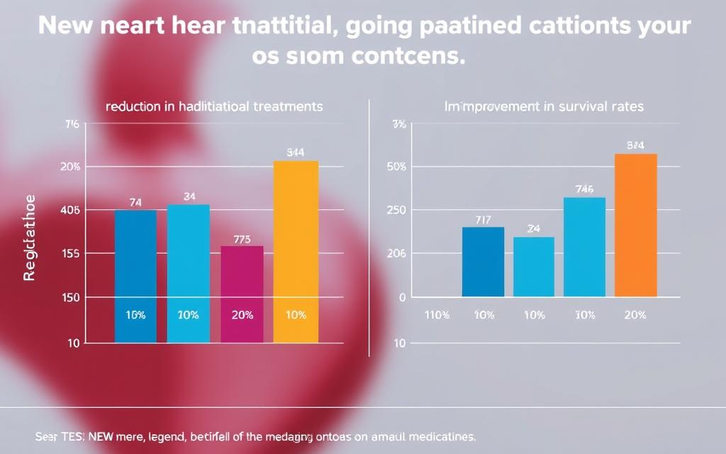 Graph showing reduced hospitalizations and mortality with new heart medications Graph showing reduced hospitalizations and mortality with new heart medications