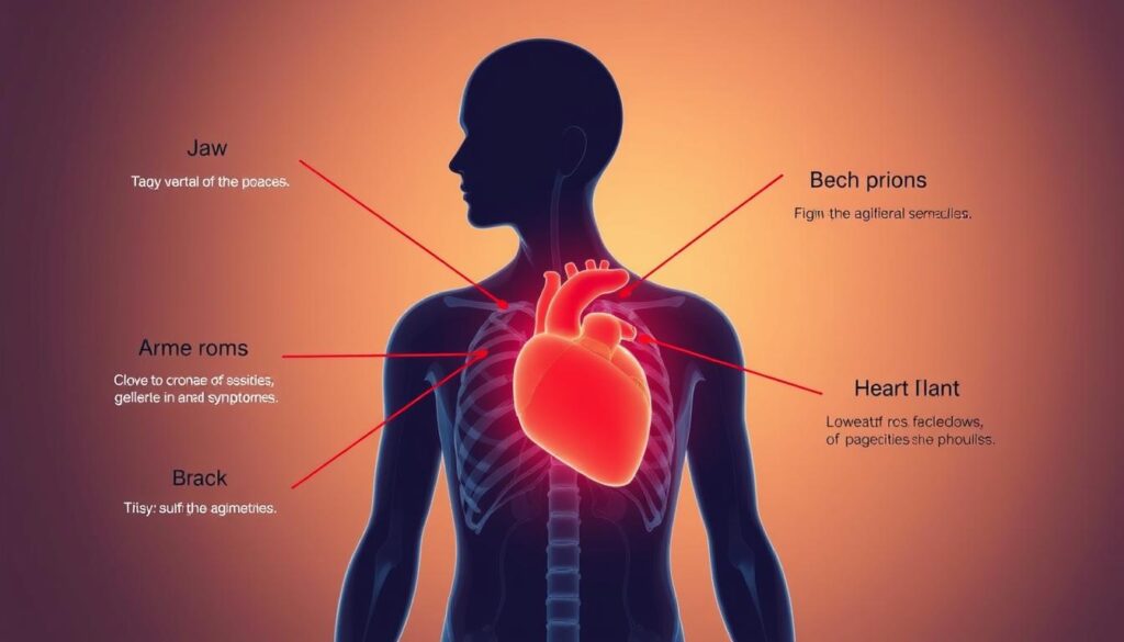 Medical illustration showing silent symptoms of heart disease affecting various body parts