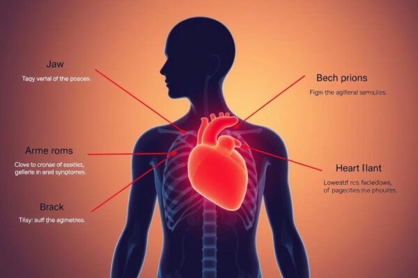 Medical illustration showing silent symptoms of heart disease affecting various body parts
