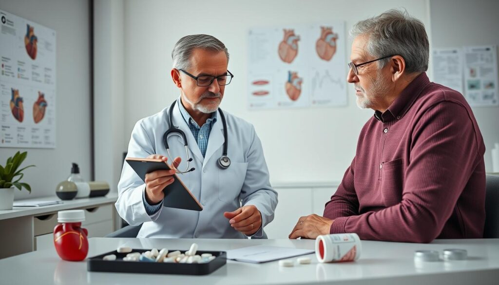 New medications in heart care being reviewed by a cardiologist with a patient