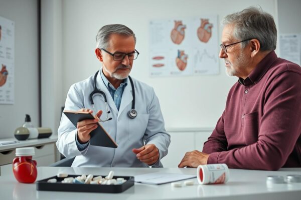 New medications in heart care being reviewed by a cardiologist with a patient
