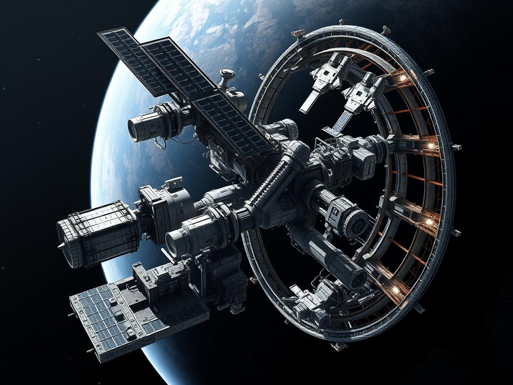 Orbital manufacturing facility concept, showing future commercial space flight applications Orbital manufacturing facility concept, showing future commercial space flight applications
