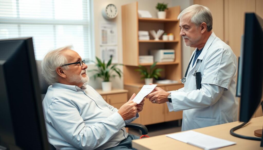 Patient discussing diabetes and heart health with healthcare provider Patient discussing diabetes and heart health with healthcare provider