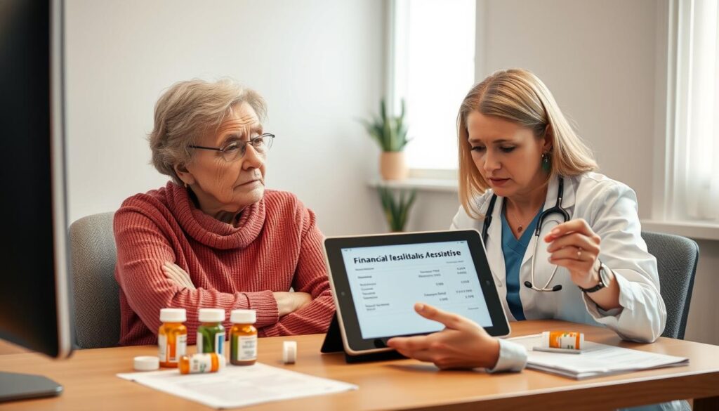 Patient discussing medication costs with healthcare provider Patient discussing medication costs with healthcare provider