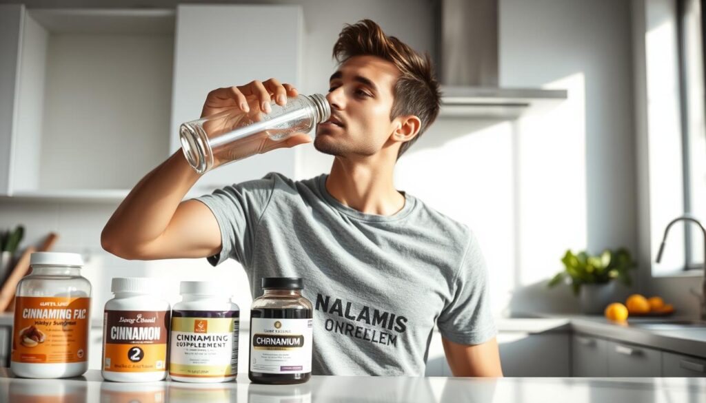 Person drinking water and taking supplements to help reverse prediabetes naturally