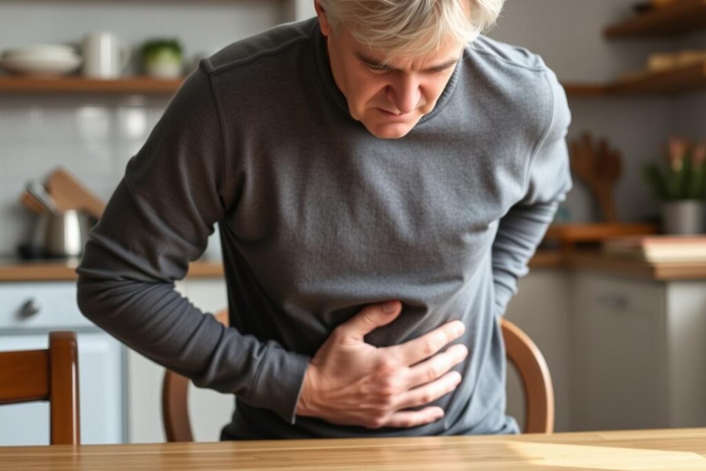 Person experiencing digestive discomfort that could be a silent symptom of heart disease