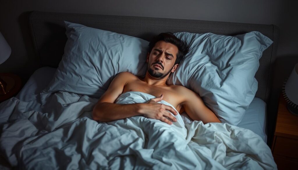 Person experiencing sleep disturbance related to heart disease