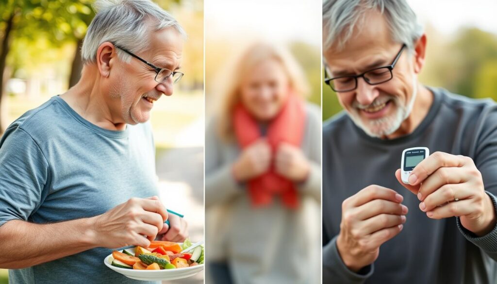 Person with diabetes engaging in heart-healthy activities like exercise and healthy eating Person with diabetes engaging in heart-healthy activities like exercise and healthy eating