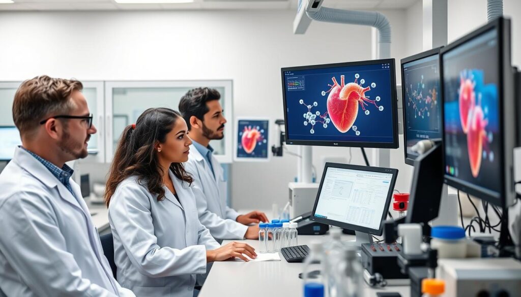 Researcher in lab working on new heart medication development Researcher in lab working on new heart medication development
