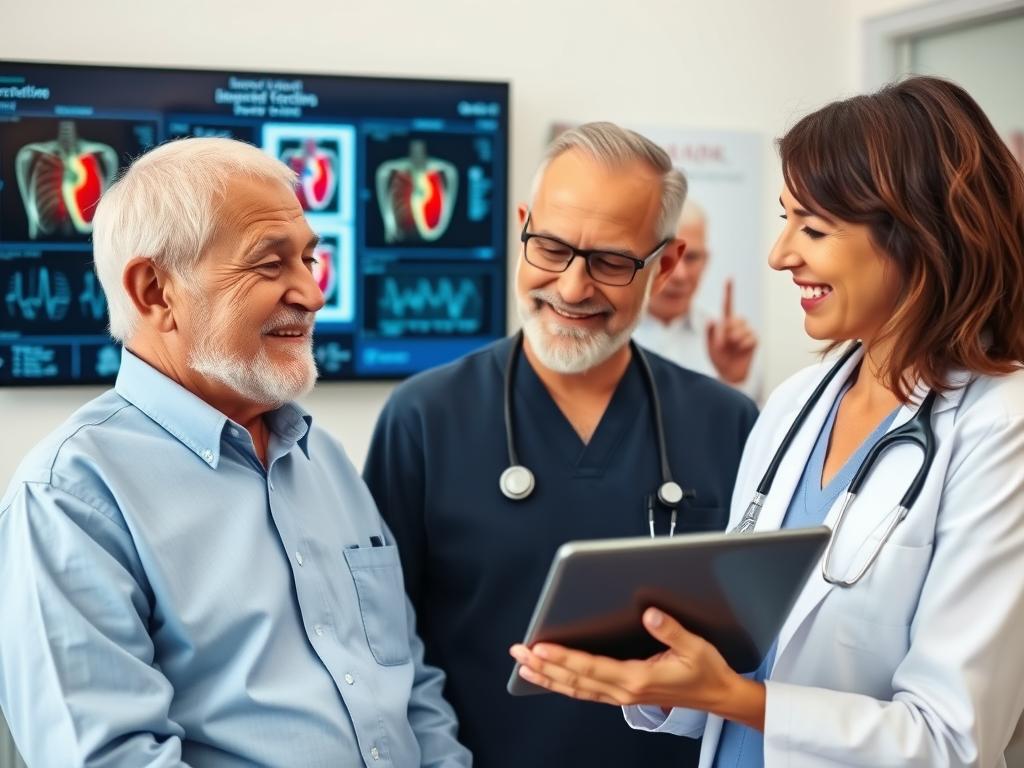 Senior patient discussing new heart medications with doctor Senior patient discussing new heart medications with doctor