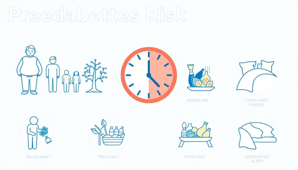 Visual representation of prediabetes risk factors showing weight, family history, age, and lifestyle factors